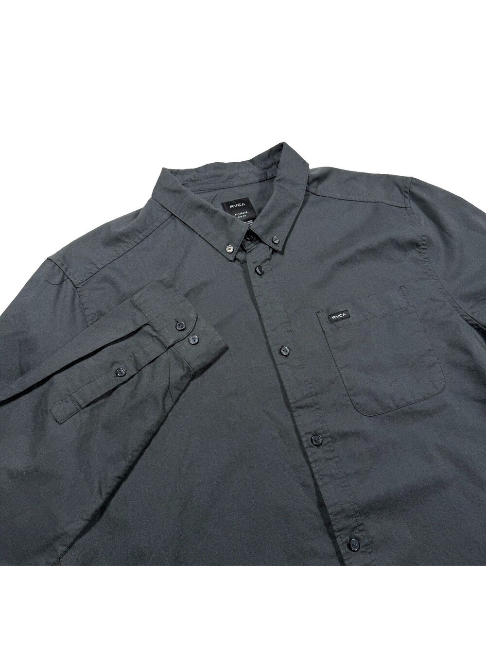 RVCA Men’s Slim Fit Long Sleeve Gray Solid Button-Down Shirt XL
